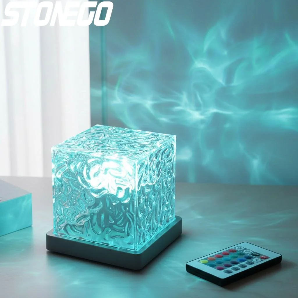 

16 Colors Ocean Wave Projector Light Dynamic Rotating Flame Lamp Remote Control RGB Dimmable for Home Decor Night Light