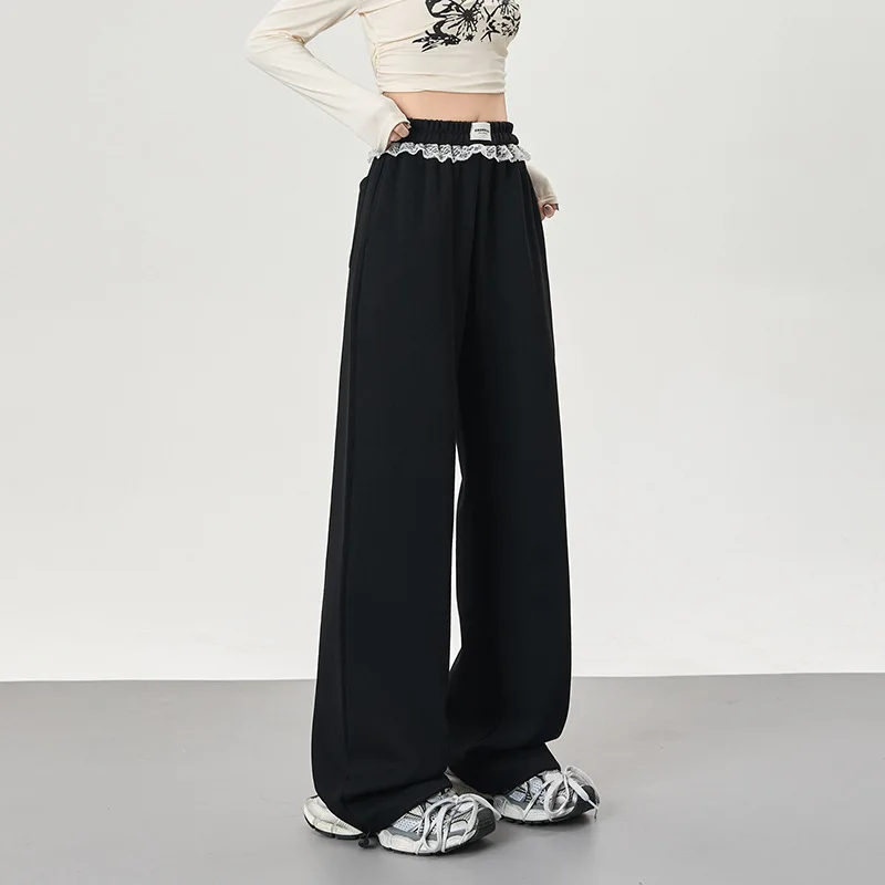Otoño nuevo estilo pantalones de chándal de encaje coreano cordón elástico estilo ballet pantalones casuales