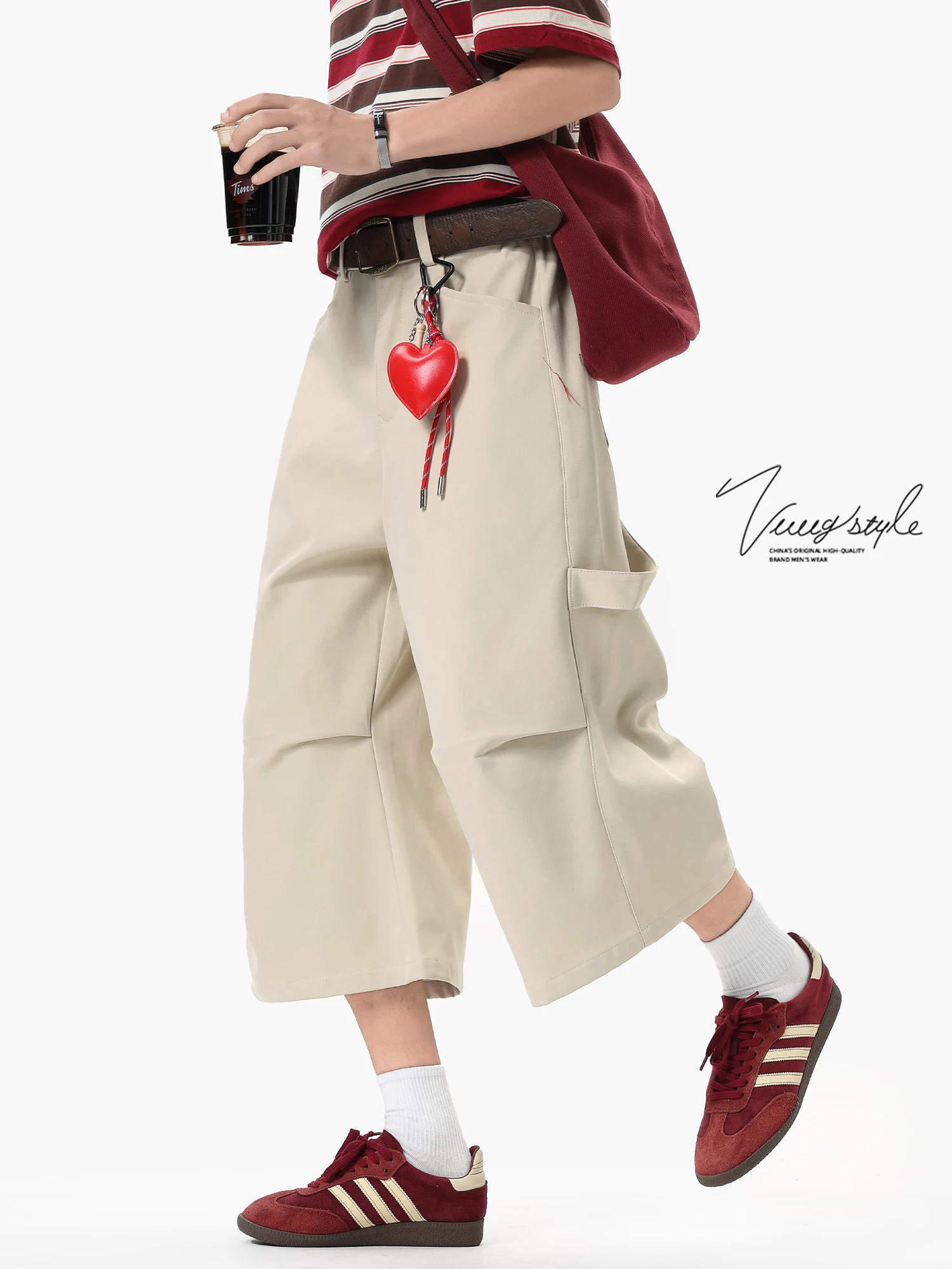 

Складные брюки для спецодежды, мужские летние тонкие американские ретро-логогеры длиной до колена, свободные повседневные брюки прямого кроя большого размера