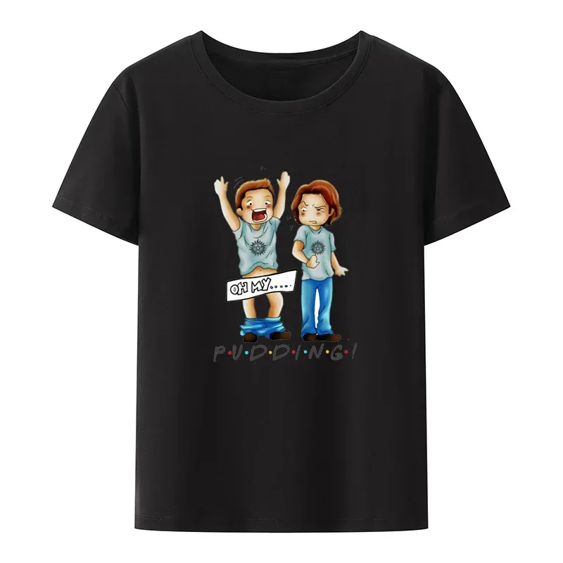 Pudding Oh My Supernatural Dean and Sam Winchester Funny Parody Men T-Shirt Roupas Masculinas Leisure Humor O-neck Novelty Loose