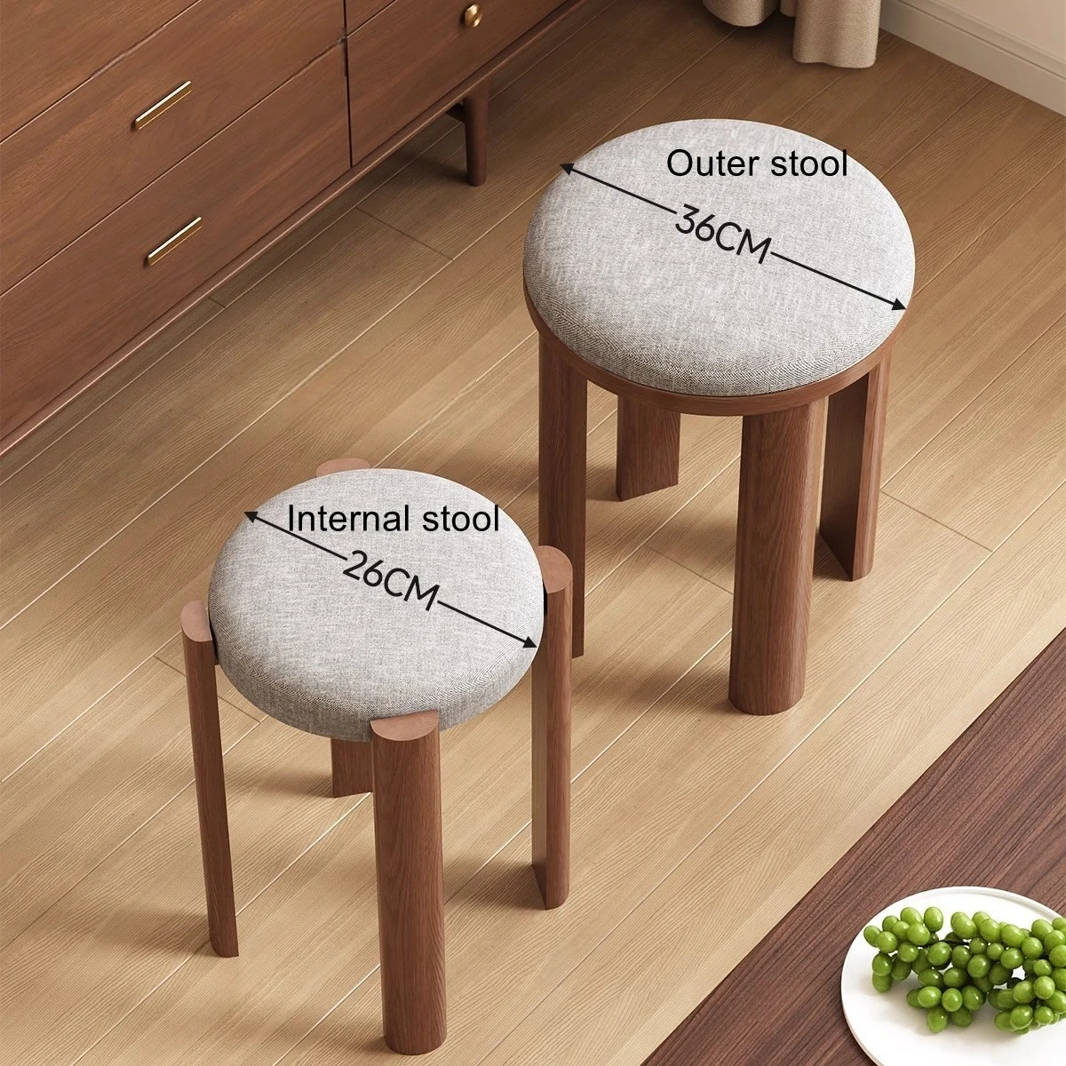 Picture 3: Solid wood stool for household use, stackable round stool, movable stackable stool, living room stool, combination stool