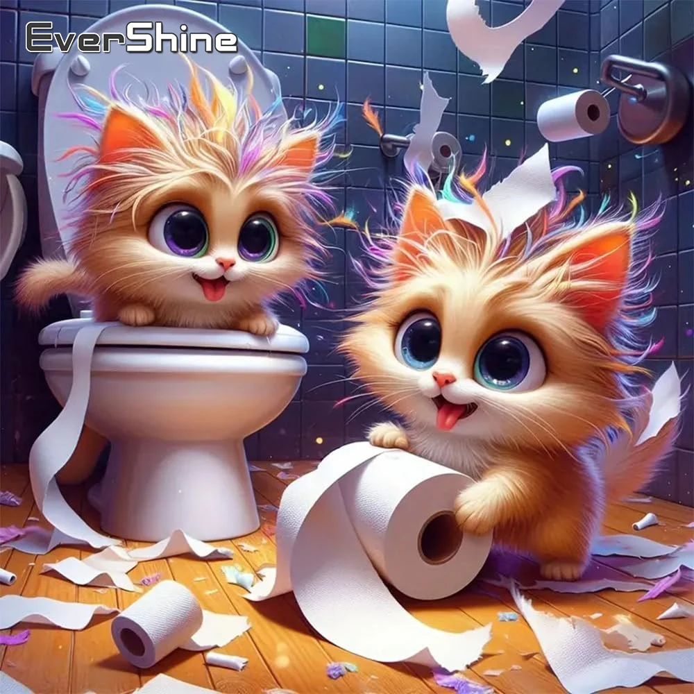 Evershine Diamant Mosaik Katze Tier Cartoon Malerei Muster für Erwachsene Anfänger 5D DIY Stickerei Toilette handgemachtes Geschenk
