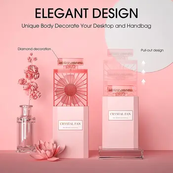 귀여운 미니 휴대용 선풍기 충전식 선풍기, 휴대용 크리스탈 선풍기, 핸디 선풍기 포켓 사이즈, 저소음 소형 전기 선풍기 에어 쿨러