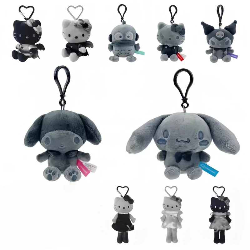 

Cute Anime Figure Kuromi Ugly Fish Full Black Dark Gray Carbon Black Series Plush Keychain Pendant Toy Bag Decor Gift For Fans