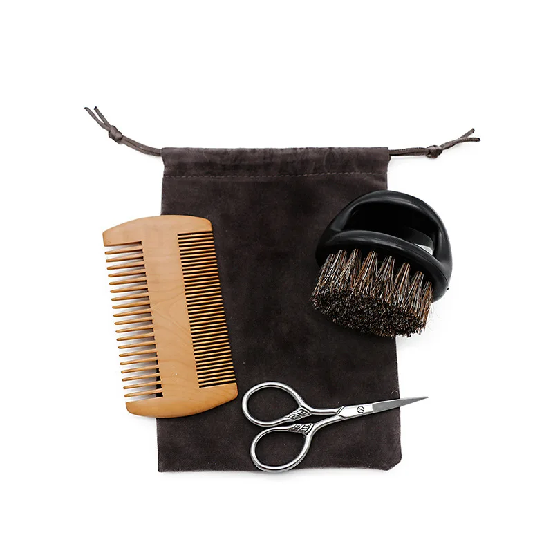 Heren Scheerkwast Set Zwijn Borstelhaar Draagbare Kapper Natuurlijke Baard Borstel Kam Schaar Voor Gezichtsreiniging Styling Tool