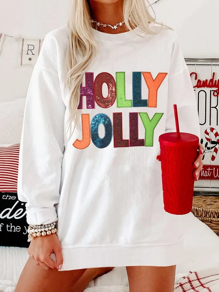 

Glitter Patchwork Hoodies Vintage Tshirt Harajuku Slim Long Sleeve Streetwear Women Clothes Christmas Tee Top Autumn Winter