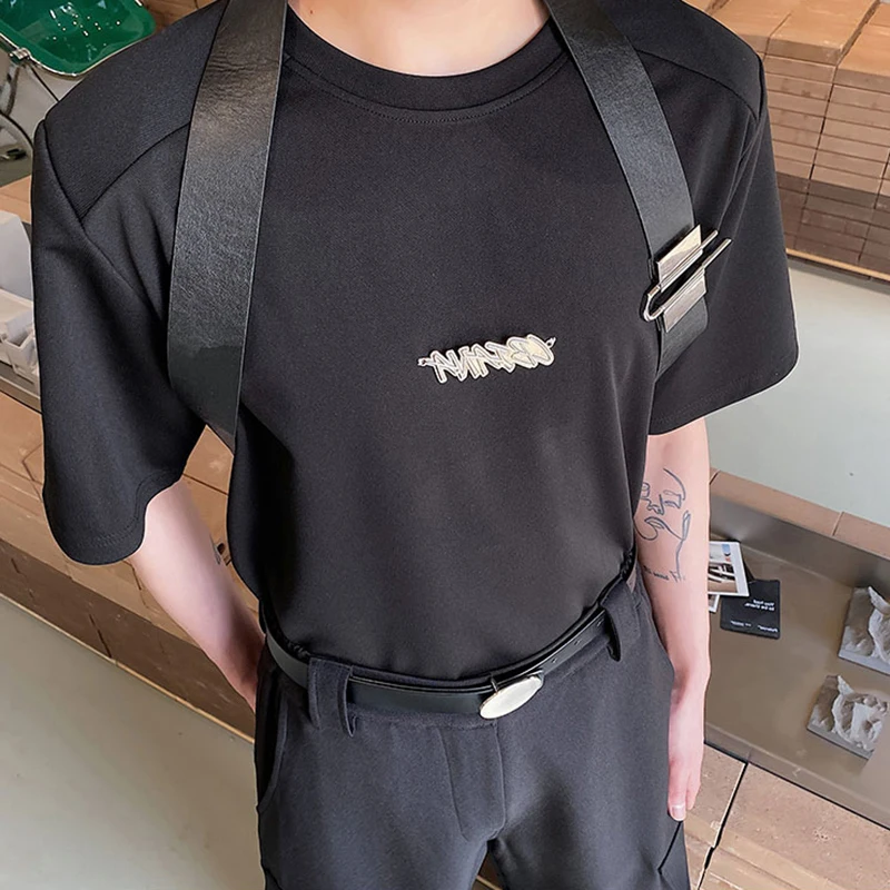 

T-shirt Straps Decorate Short Sleeve T-shirts Men's Original 2025 Summer Loose High Quality Round Neck Casual Tops