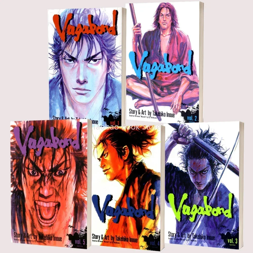 

New Books Anime Vagabond Volume 1-5 Miyamoto Musashi Japanese Teen Mystery Romance English Comic Book Manga Book English Version