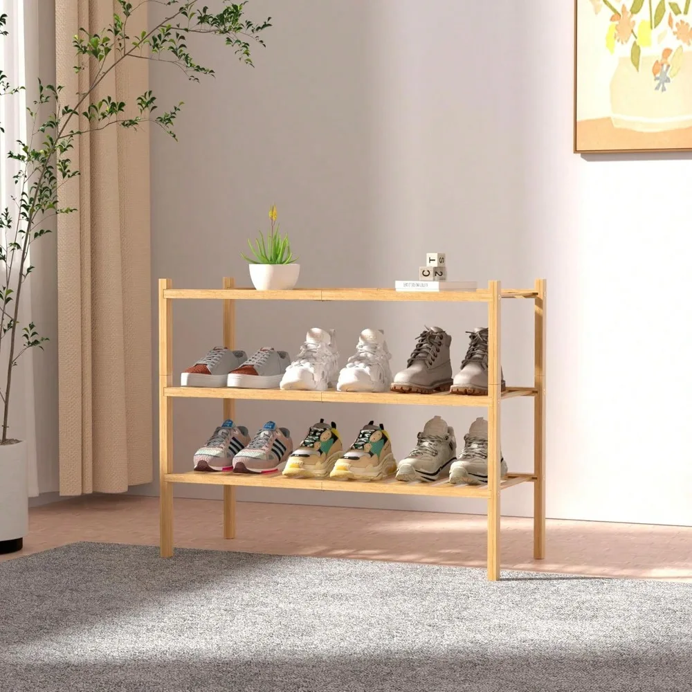 

3 Tier Bamboo Shoe Rack For Closet Free Standing Wood Shoe Shelf Storage Organizer For Entryway Small Space Stackable