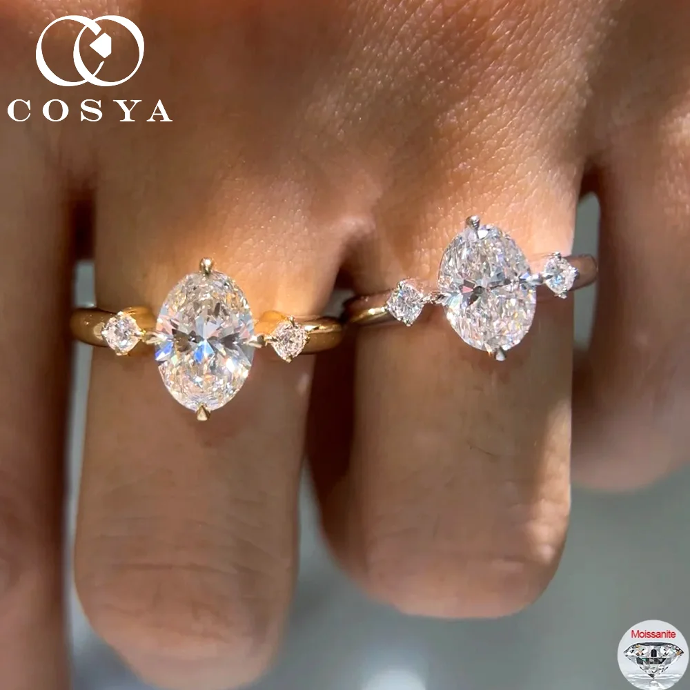

COSYA 2CT Oval Cut Moissanite Ring S925 Silver 18K Gold D Color VVS1 Lab Diamond Wedding Band For Women Fine Jewelry
