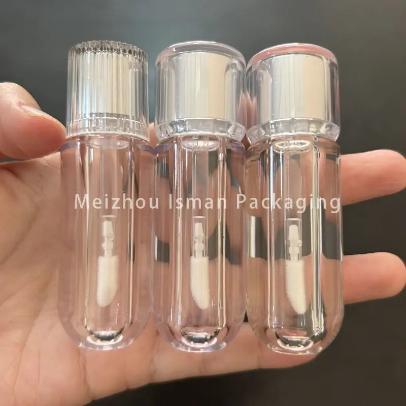 50Pcs Wholesale new plastic 3ml unique double sliver cap clear packaging empty bottle thick wall lip gloss round container tubes