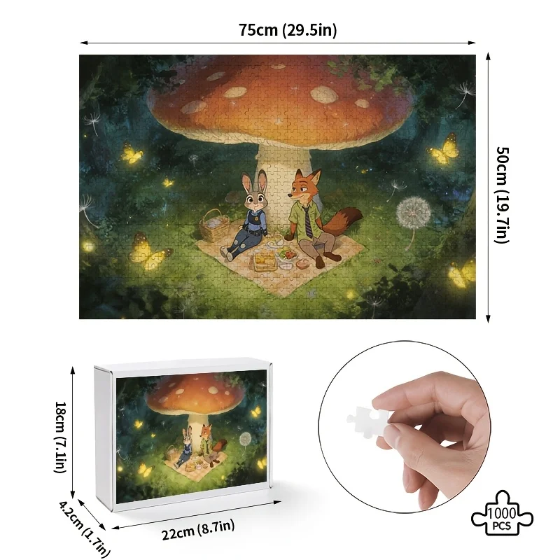 1000 elementów Puzzle z plakatem Disney Zootopia Judy Hopps i Nick Wilde |   Gra edukacyjna o wysokim stopniu trudności, dla dorosłych, odpowiednia do klasy.