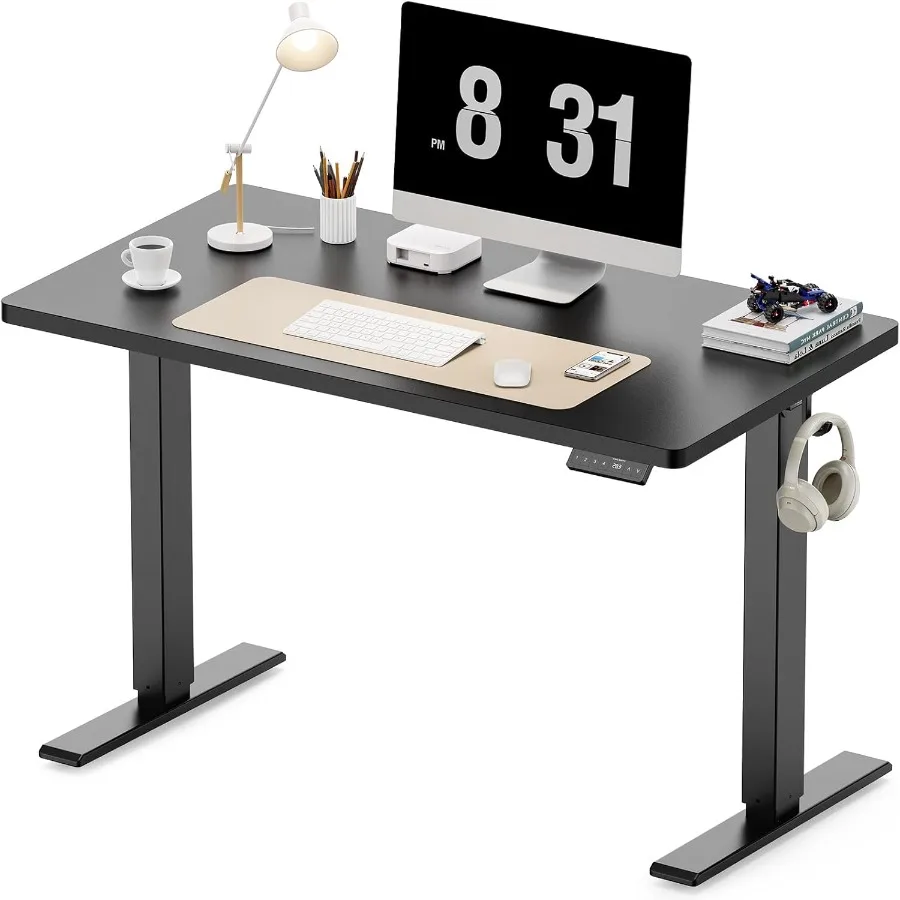 مكتب قائم كهربائي قابل للتعديل بارتفاع 40 × 24 بوصة مع خطافين للمنزل والمكتب مريح للجلوس مع خنزير لصق #1