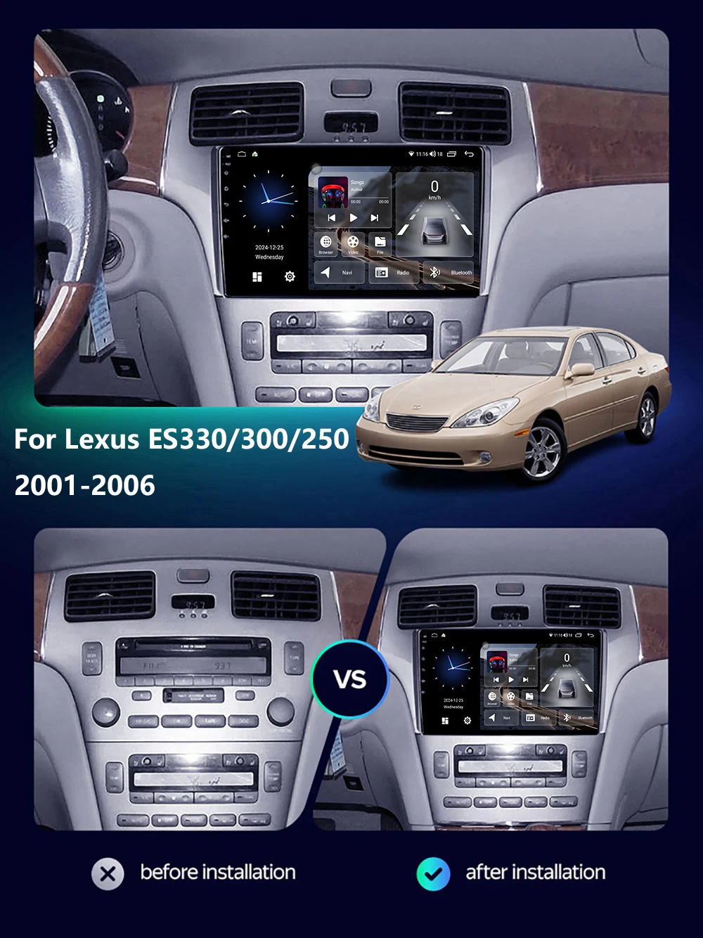 For Lexus ES300 ES 300 ES330 ES 330 XV30 ES250 2001-2006 Android15 Auto Carplay Car Radio GPS Navigation Multimedia Video Player
