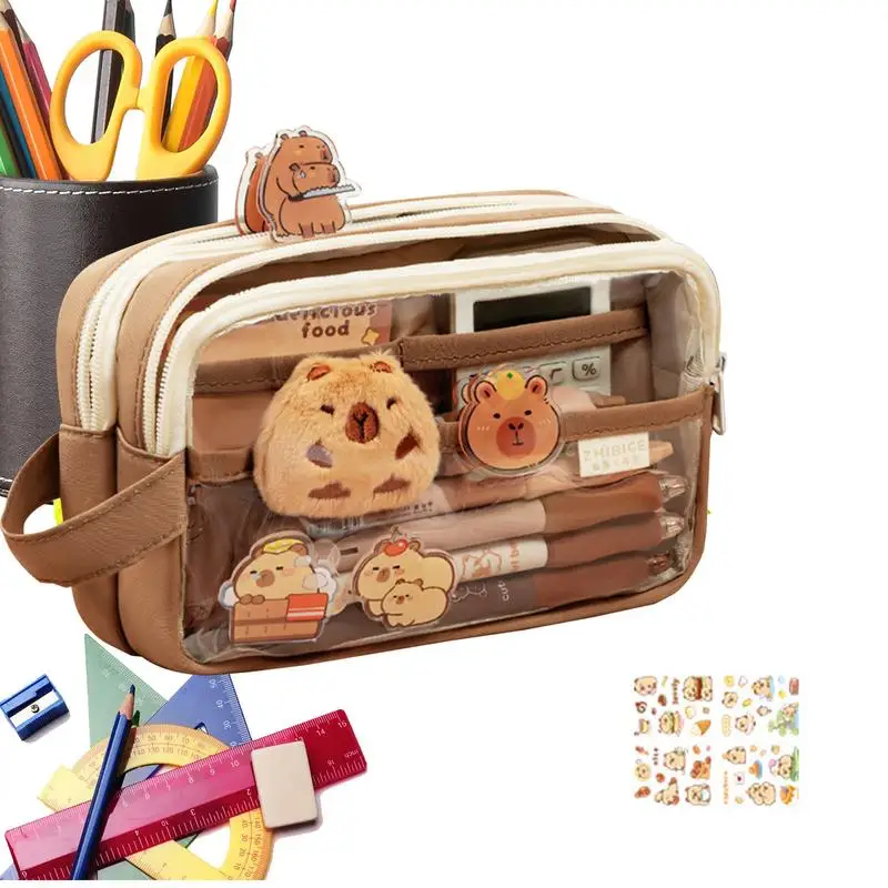 

Cute Clear Pencil Case Capybara Large Capacity Multi-layers Pouch Large Capacity Multi-layers Pen Case Cute Workplace Stationery