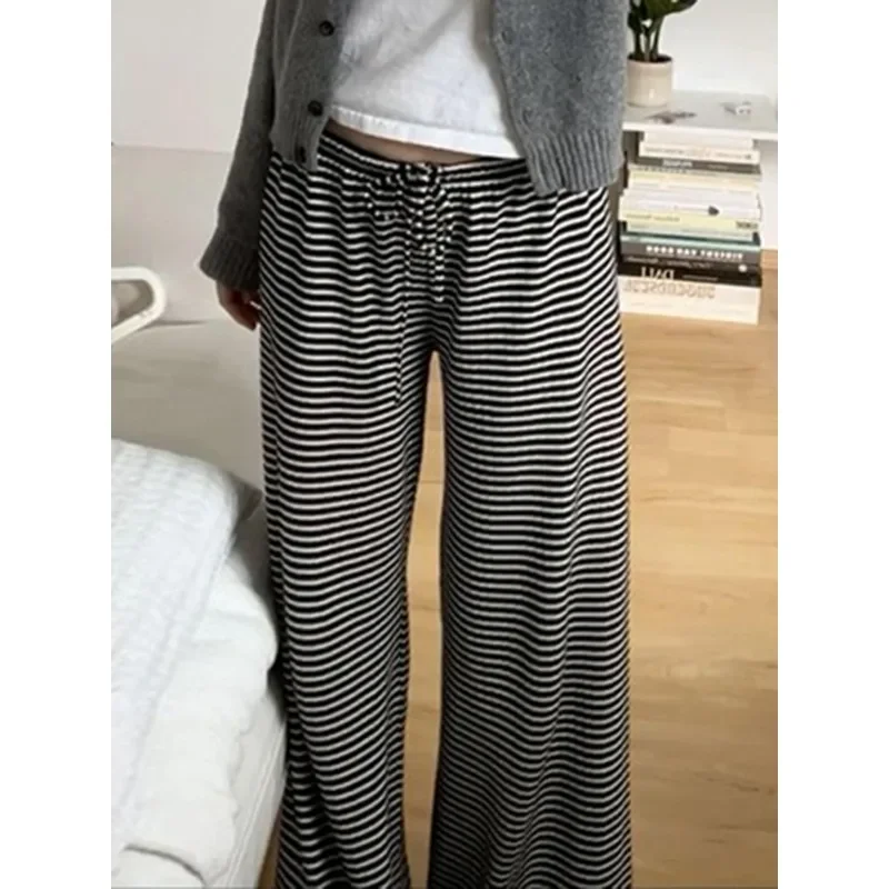 Plus Size 1XL-5XL Pantaloni casual a righe larghe da donna Pantaloni basic con coulisse a vita media Pantaloni a gamba larga Moda donna Streetwear
