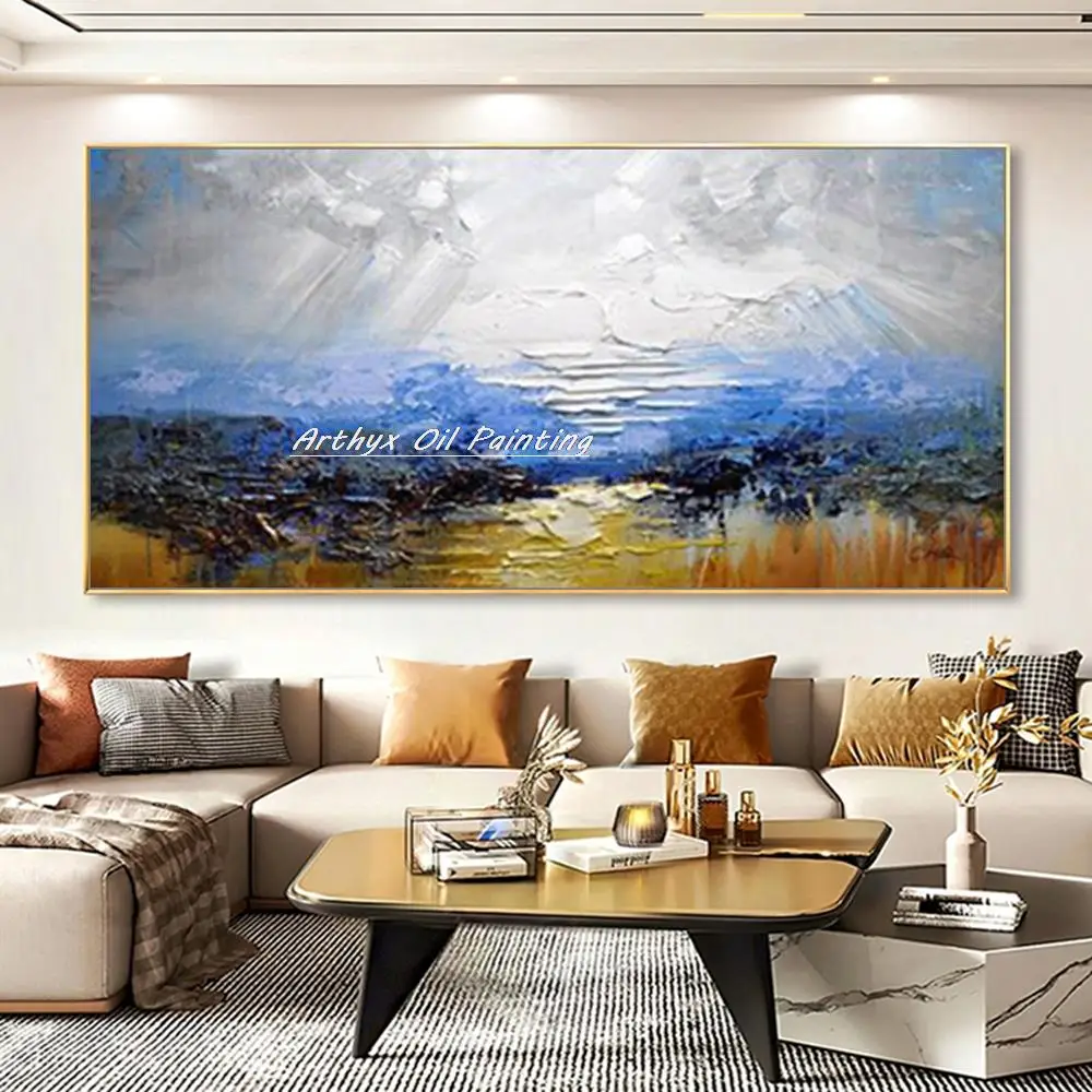 Arthyx Large Size,Hand Painted Palette Knife Ray Oil Paintings On Canvas,Modern Wall Art,Picture For Living Room,Home Decoration