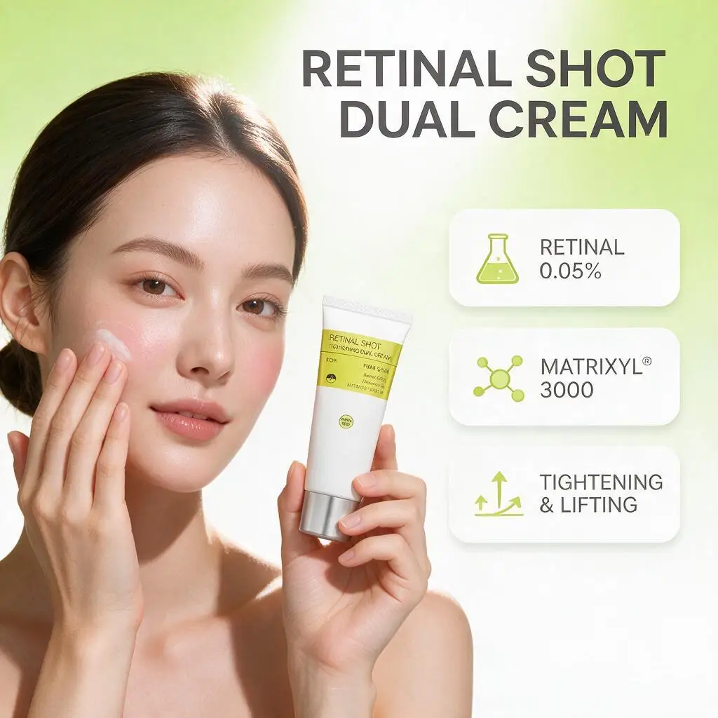 0.05% Retinal Shot Tightening Dual Cream Facial Moisturizer Firm Skin Reduce Fine Lines with Matrixyl 3000 & Panthenol Skincare