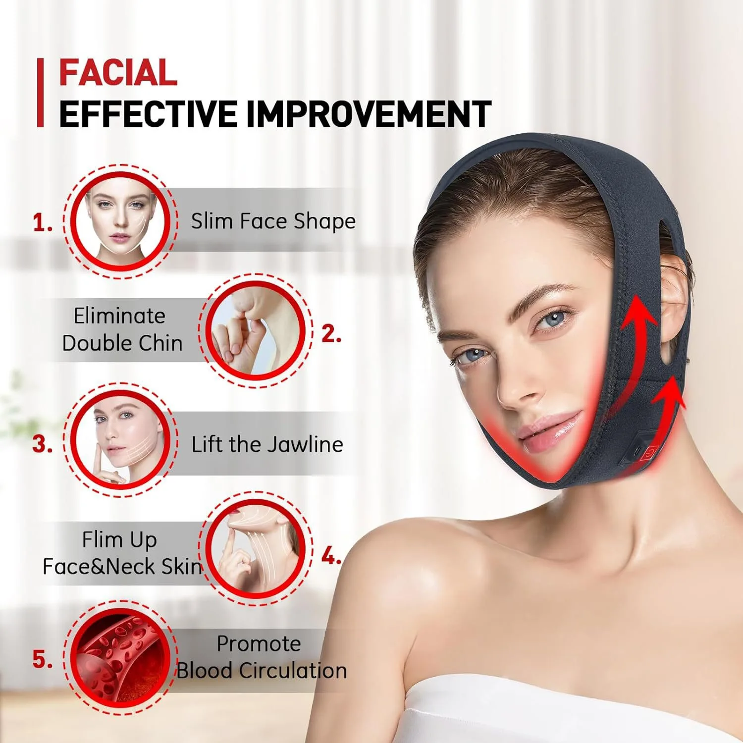 

660 нм красный свет инфракрасный USB ткань для подбородка шеи домашний пояс для подогрева шеи лифтинг укрепляющая кожа шеи облегчение боли обертывание уход за кожей