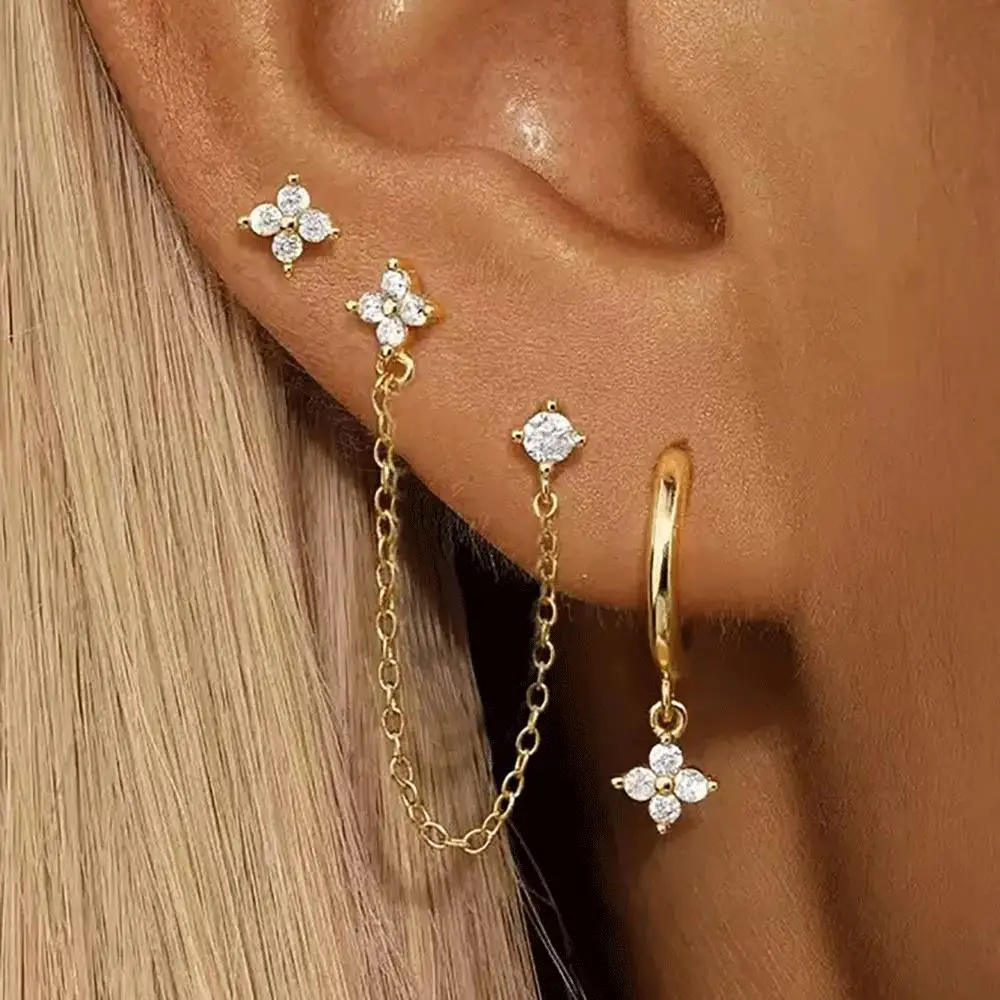 موضة سلسلة واحدة ثقب الأذن للنساء فتاة الزركون شرابة قلادة الفص اللولب ثقب القرط الذهب اللون مجوهرات للجسم هدية #6