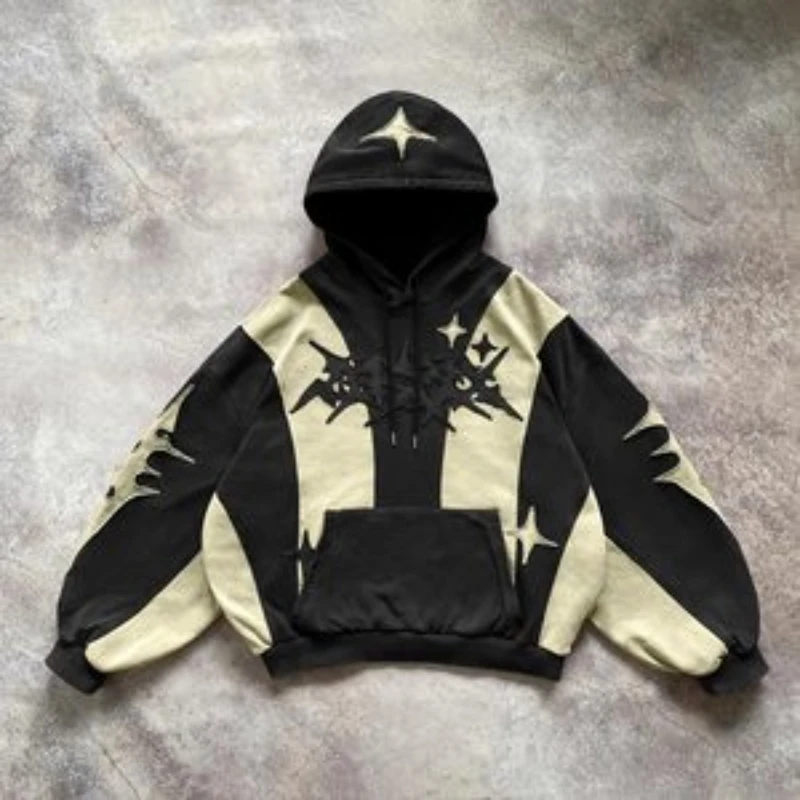 2024 New  Printed Clothing Fashion Hoodie  Retro Autumn and Winter Men\'s and Women\'s Splicing Hoodie y2k