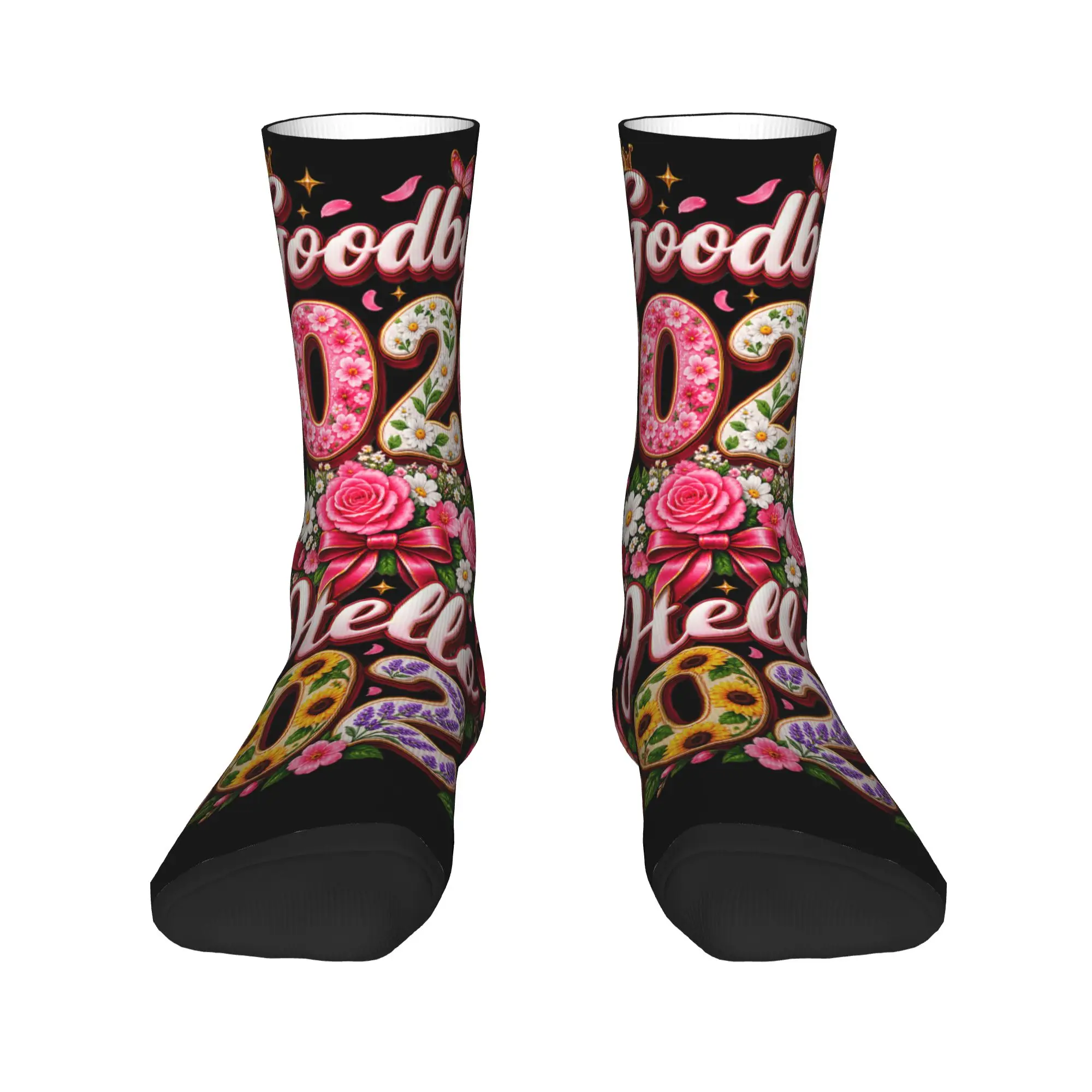 Men's Socks Happy New Year 2027 Floral Goodbye 2026 Hello 2027  Stockings Autumn Retro Quality Socks Outdoor Non Slip Socks
