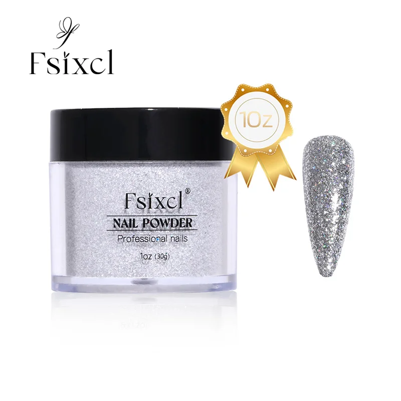 

FSIXCL 1oz Dipping Silver Acrylic Powder Nail Art Mixed Glitter DIY Design for Professional Manicure Extension Natural Dry