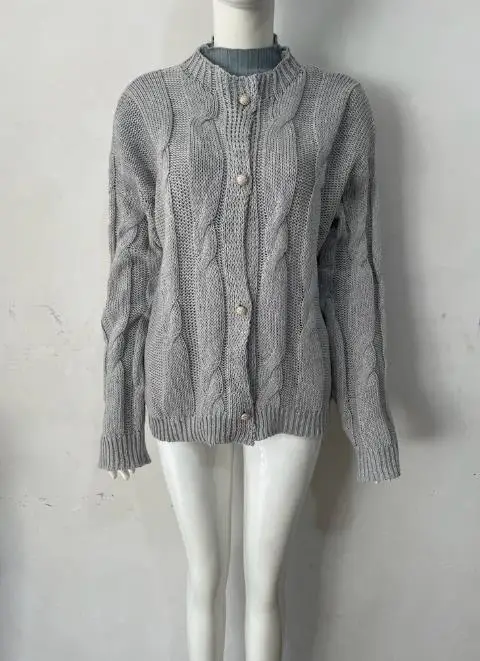 

Женский толстый вязаный кардиган, свитер, короткое свободное пальто на пуговицах, жареное тесто, твист-дизайн, повседневная верхняя одежда на все сезоны