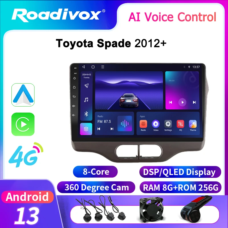 roadivox Android car radio for Toyota Spade 2012 stereo GPS Navigation video Multimedia Player tape recorder  carplay