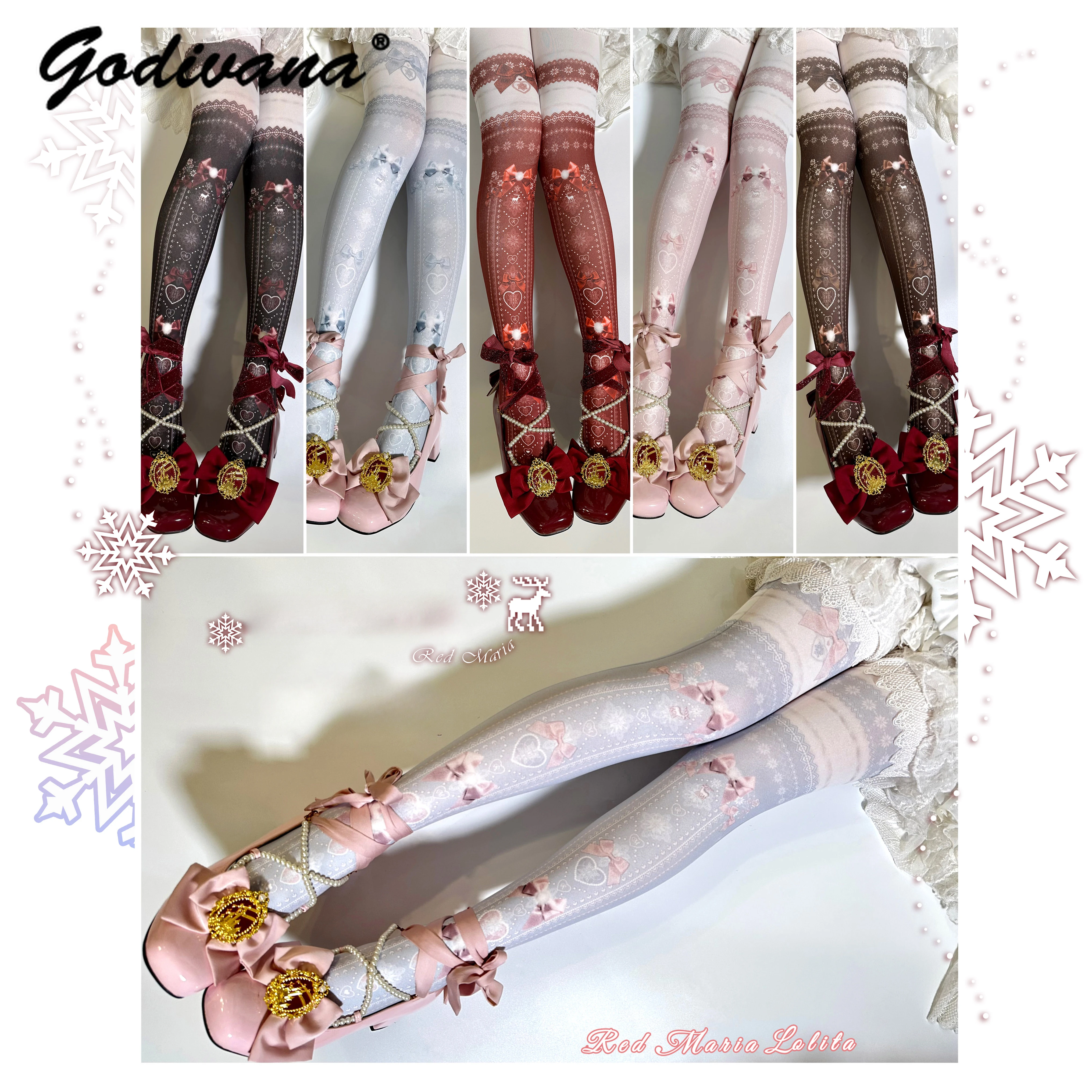 New Year Christmas Gift Lolita Socks Multicolor Snowflake Original Printed Pantyhose Women Girls Slim Tights Fashion Leggings