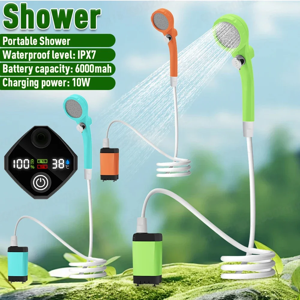 

Outdoor Camping Shower IPX7 Waterproof with Digital Display Portable Electric Shower Pump for Hiking Travel Beach Pet Watering