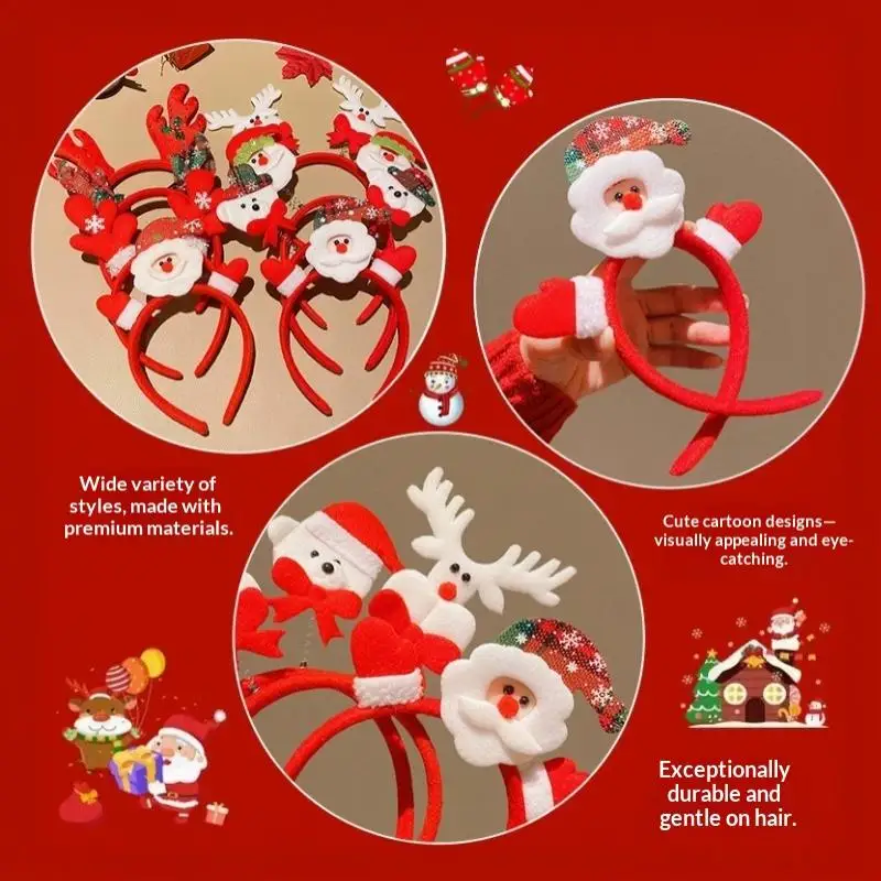 5 Stück Weihnachts-Haarbänder mit Rentier-, Schneemann- und Weihnachtsmann-Motiven, Neujahrs-Haaraccessoires, Geschenk für Mädchen – Detail 4