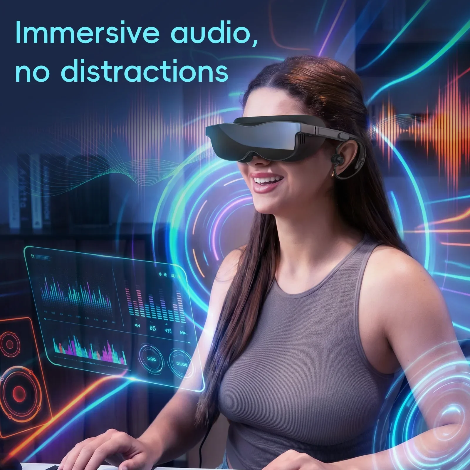 ENMESI V60 AR Glasses 70 degrees FOV 1080P HMD USB-C Plug & Play Lightweight 3D Smart Headset for Travel Work