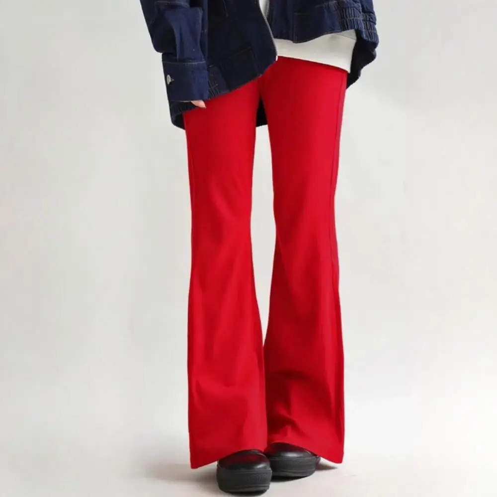 Calça feminina de cintura alta, elástica, cor pura, slim fit, longa, fibra de poliéster, sem necessidade de engomar