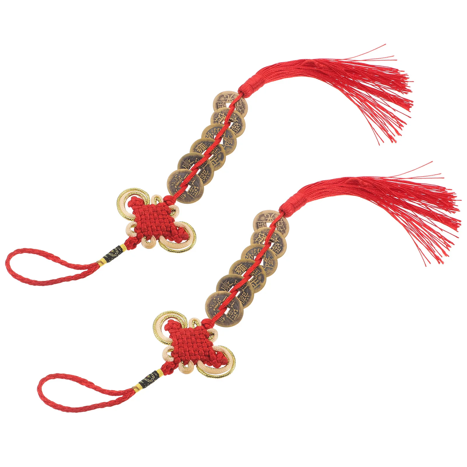 

2Pcs Lunar New Year Hanging Decoration 2026 Horse Year Feng Shui Coins Chinese Knot Pendant for Good Luck