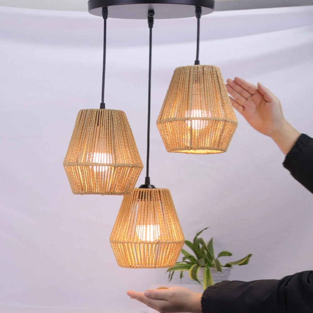 

Подвесной светильник JOYINLED с 3 лампами, плетеный вручную, в стиле бохо, из ротанга, люстра в стиле фермерского дома, плетеный потолочный светильник, деревенский светильник