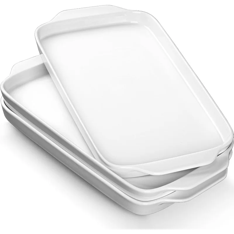 

Large Serving Platter with Handles, 16" x 9" Porcelain Serving Tray, White Rectangular Platters for Entertaining &