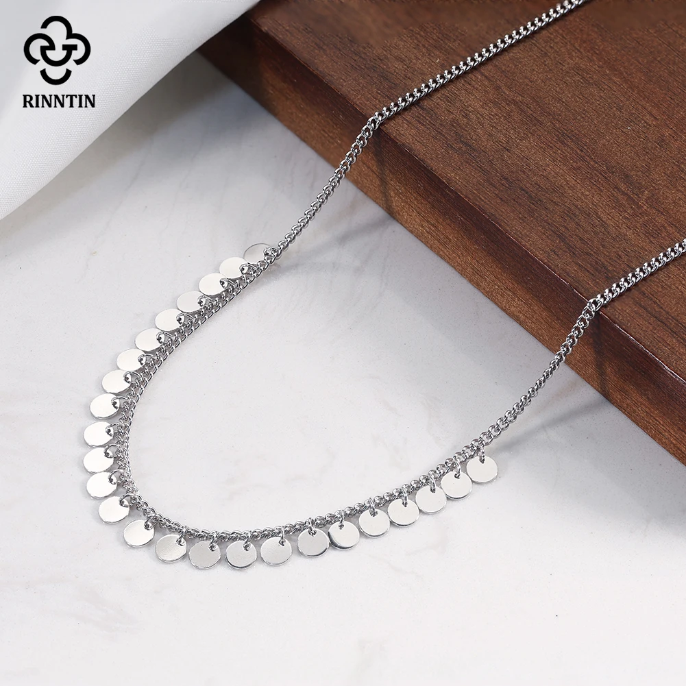 

Rinntin 925, серебряные цепочки с блестками, блестящее ожерелье, женское эстетическое ожерелье с кисточками, кулон-цепочка, колье для монет, ювелирные изделия на шею GAN13