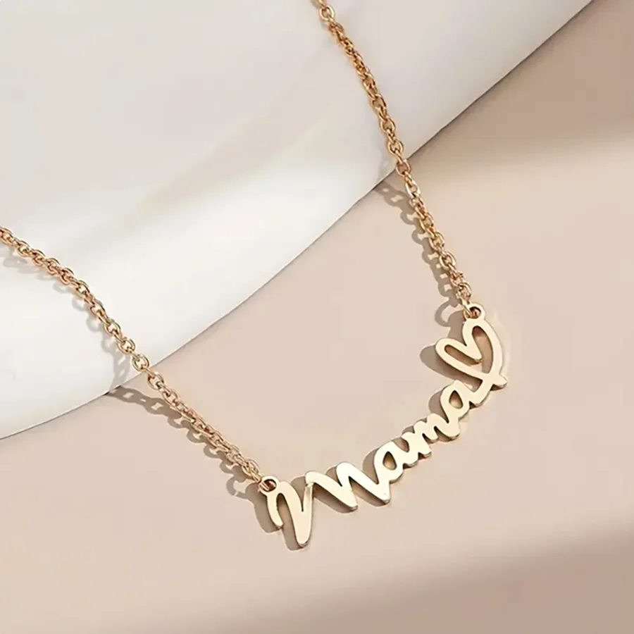 Halskette mit Mama-Herz-Anhänger aus Edelstahl – goldene minimalistische Schlüsselbeinkette, Charm-Schmuck zum Muttertag, Valentinstag