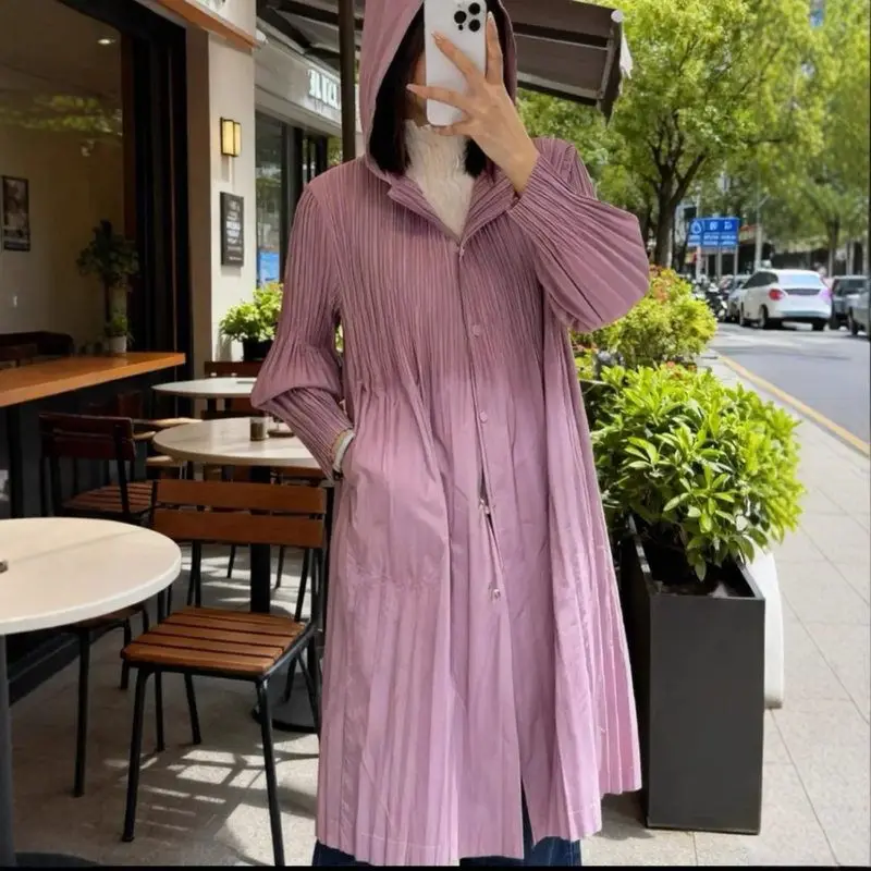 Simple Korean Style Women's Long Coat Jacket Windproof Casual Loose Commute Autumn Fashion Polyester Fiber Thin Long Sleeve