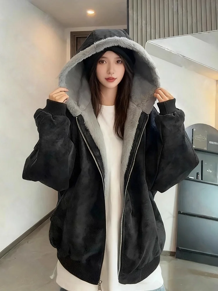 

Cleanfit Thiened Fce Lined eepskin Vest for Women Autumn Winter Warm Casual Sle Zipper Closure Long Sve Coat
