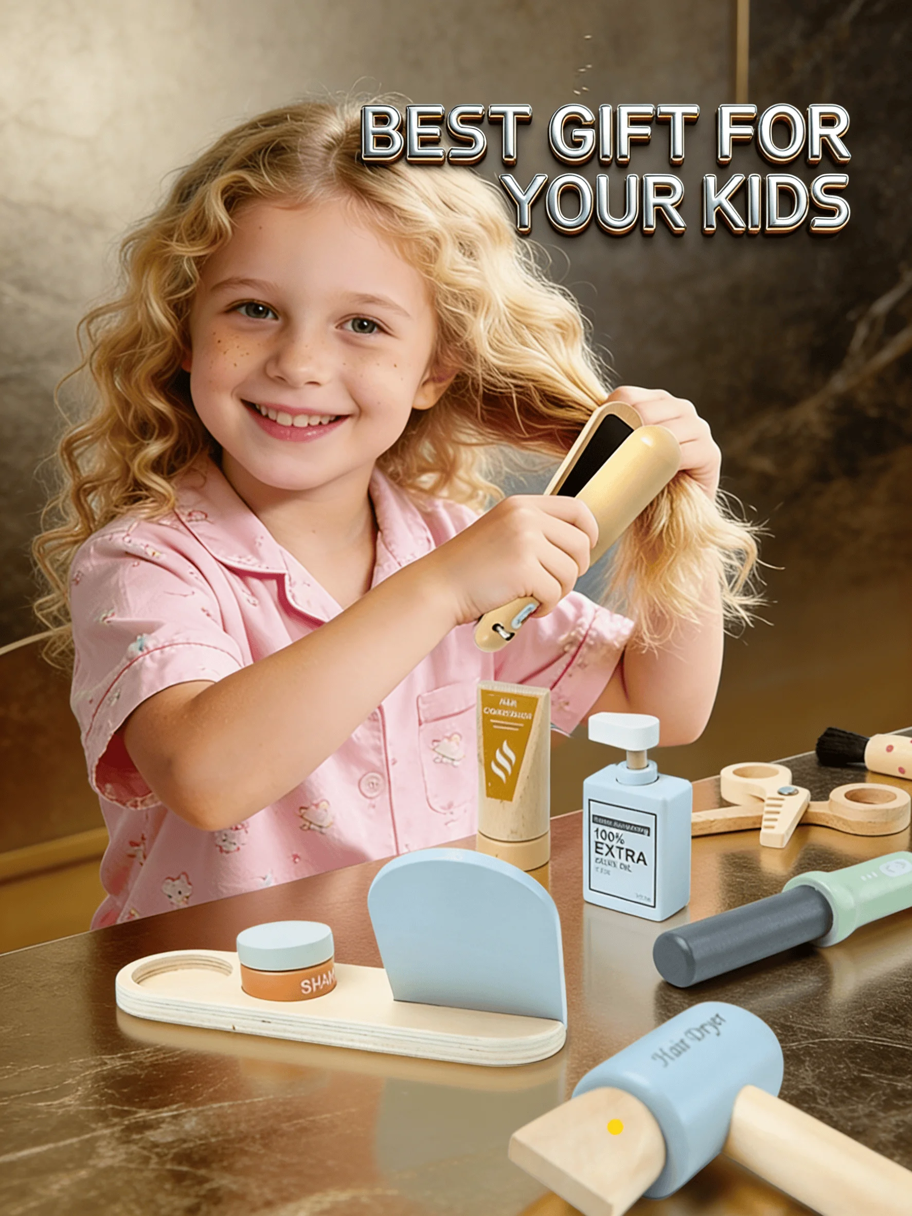 

Игровой набор для парикмахерской с феном, расческой, ножницами и аксессуарами для детей, для ролевых игр и развития мелкой моторики