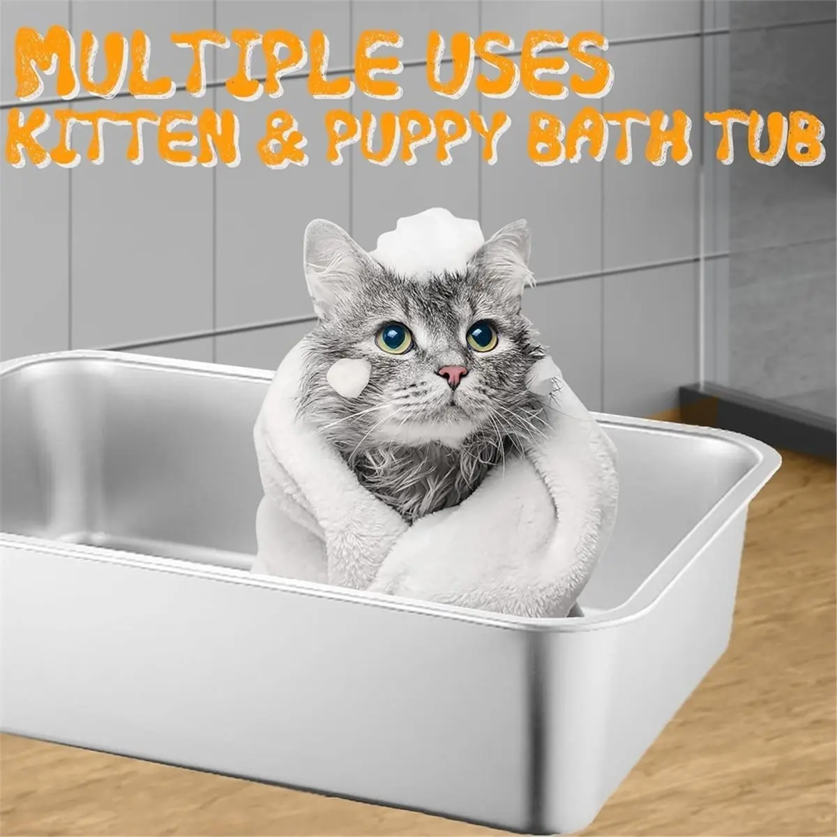 A1675K 2 Pack Stainless Steel Cat Litter Box, 15.7