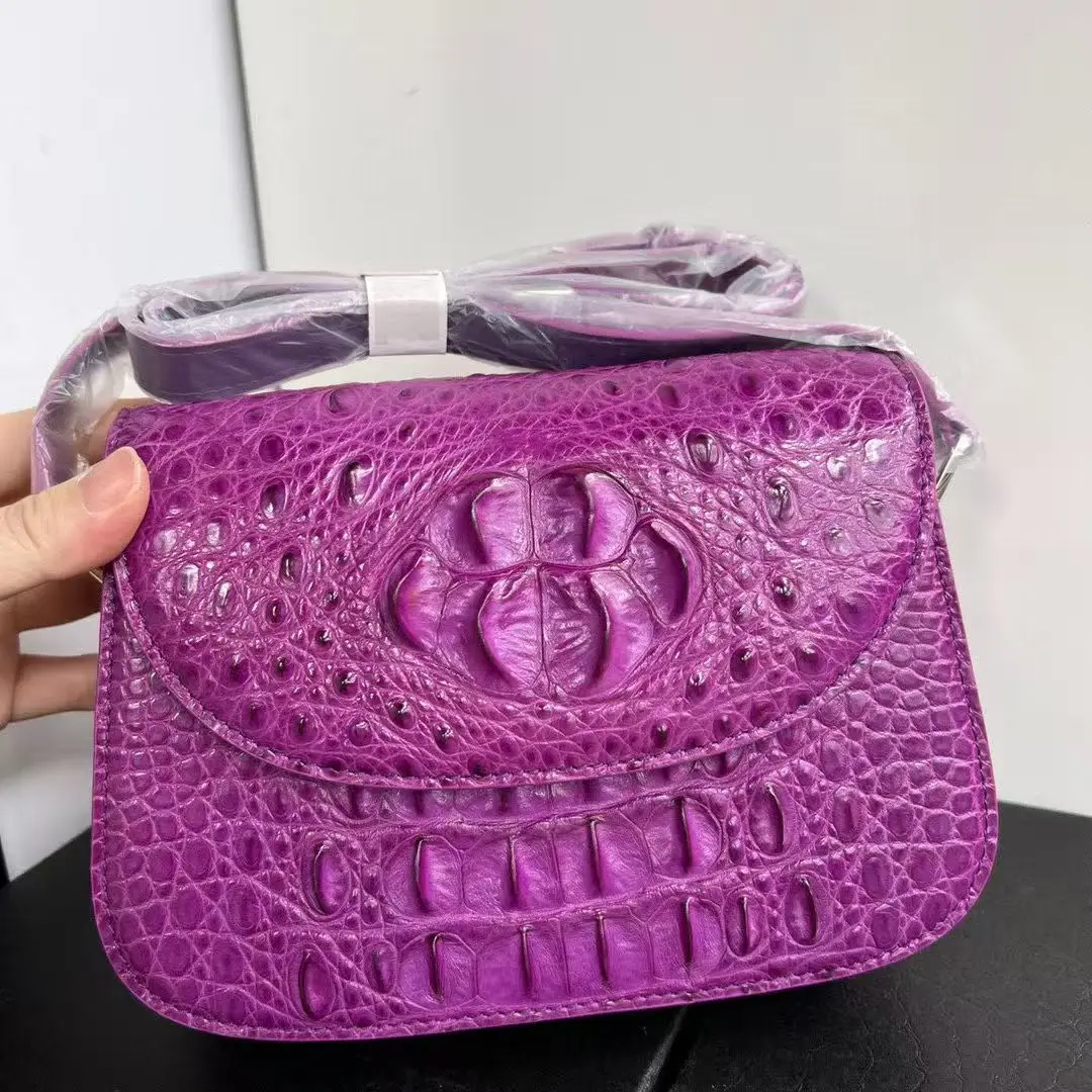 

100% genuine real crocodile leather women tote handbag alligator skin lady bag medium size purple himalaya white green grey