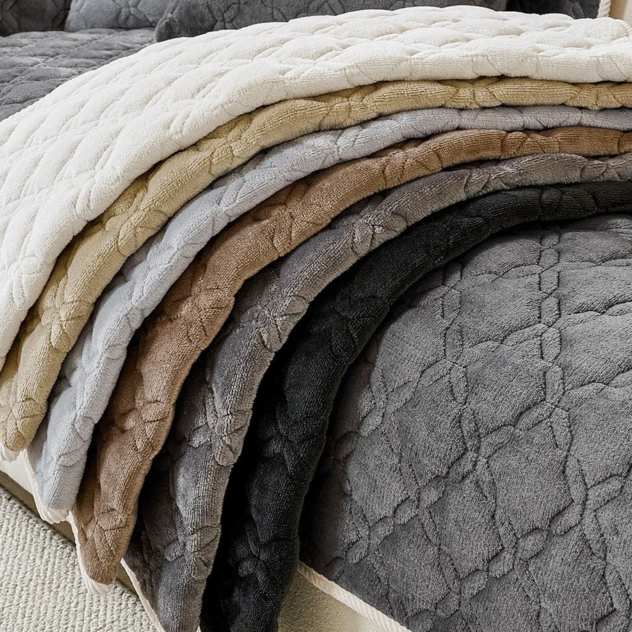 Non-slip Cat-scratch-proof Couch Pad Chinese Style Diamond Shaped Grid Sofa Cover Thickened Autumn Winter Plush Sofa Cushion