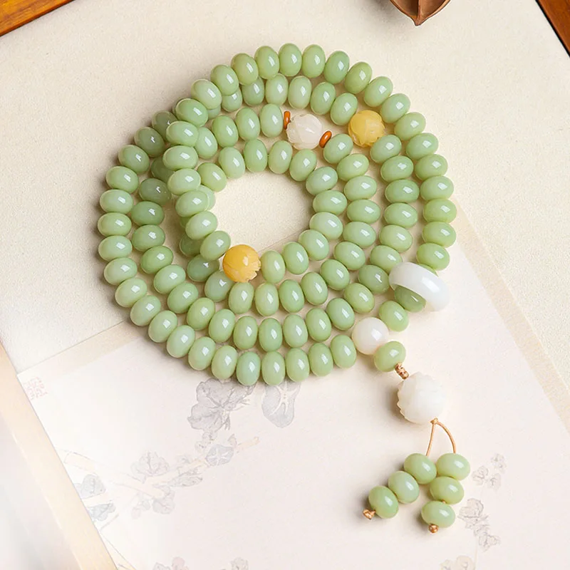 New Natural Jade Color Abacus Beaded Bodhi Root Bracelets 108Pcs Buddha Beads Women's Bodhi Beads Handheld  Hand String Necklace