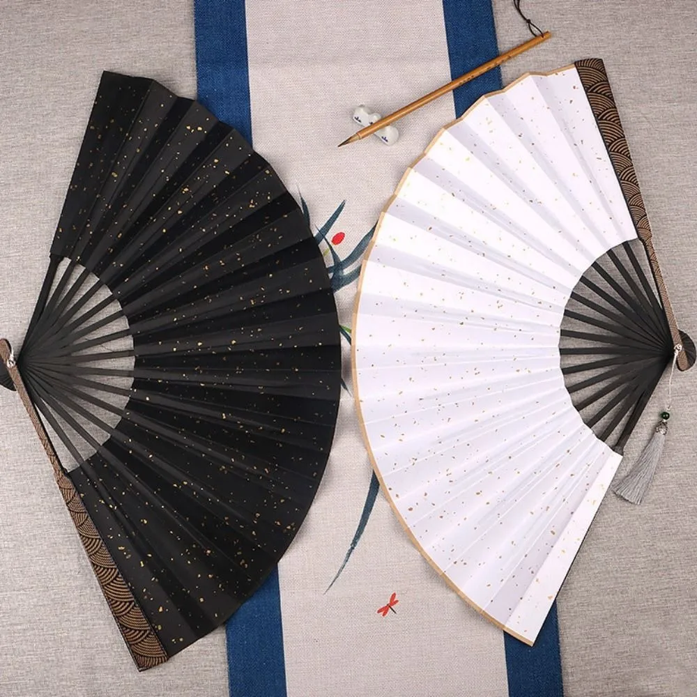 Sprinkled Gold Cloud Pattern Handle Folding Fan Carved with 