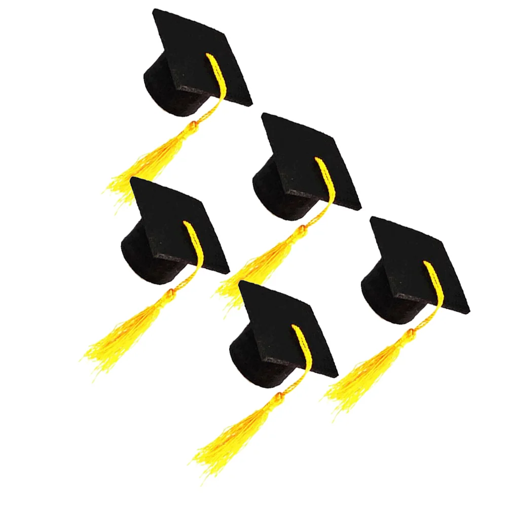 

5pcs Doctoral Hat Bottle Cap Mini Cover Tassel Graduation Decor Fringe Glass Baby Gifts Romantic Accessories