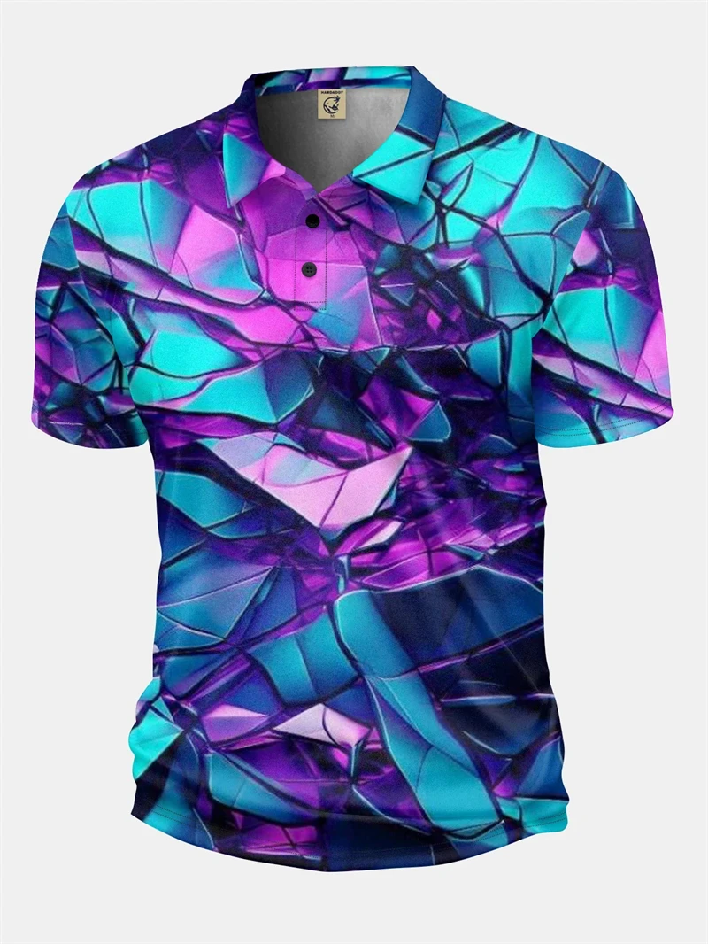 Colorful Geometry Abstract 3D Printing Men's Polo Shirt Short Sleeve Streetwear Men Fashion Casual Sports Loose Graphic T Shirts