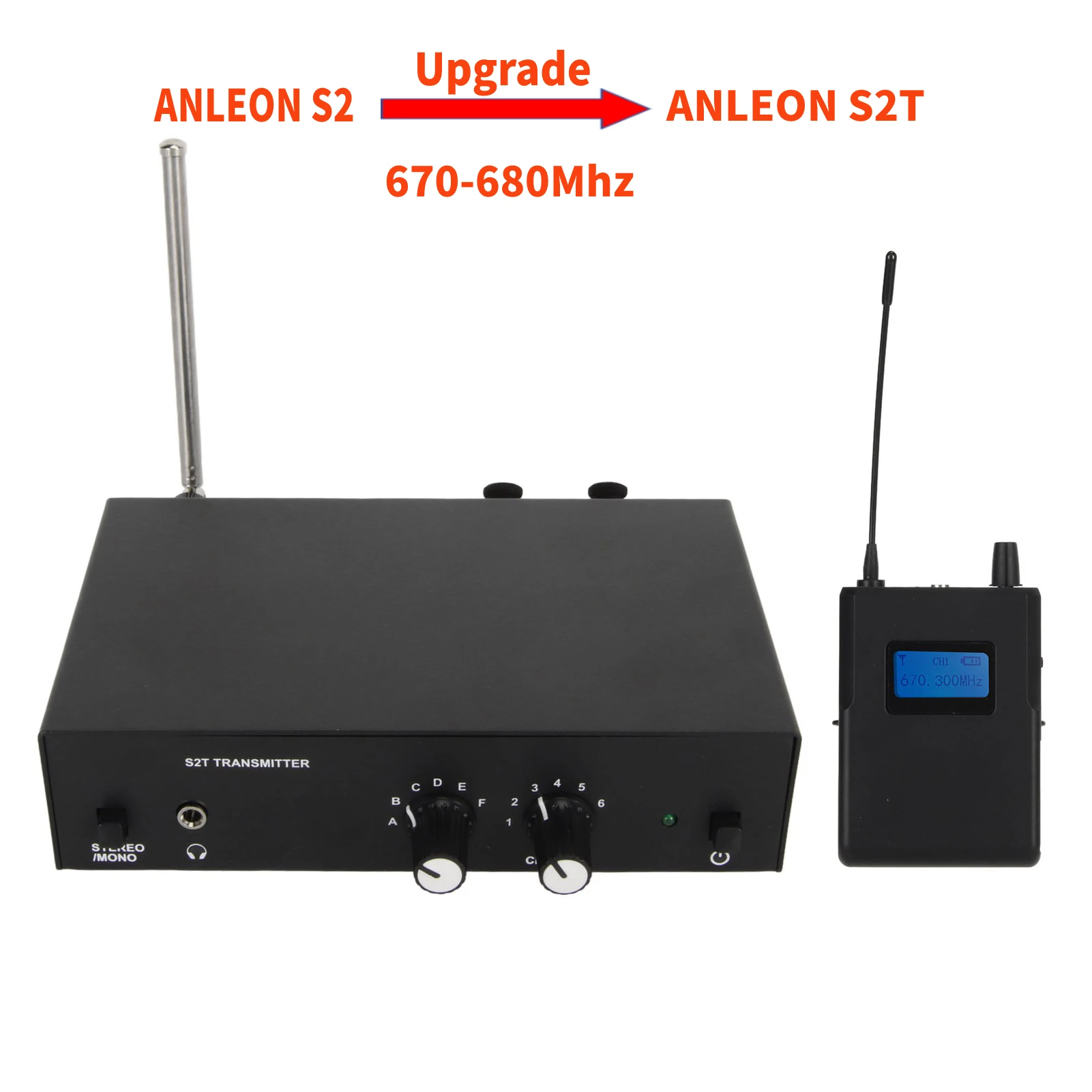 ANLEON S2T Stereo Wireless Monitor System 670-680Mhz Wireless Monitor Transmitter Receiver with Earphone